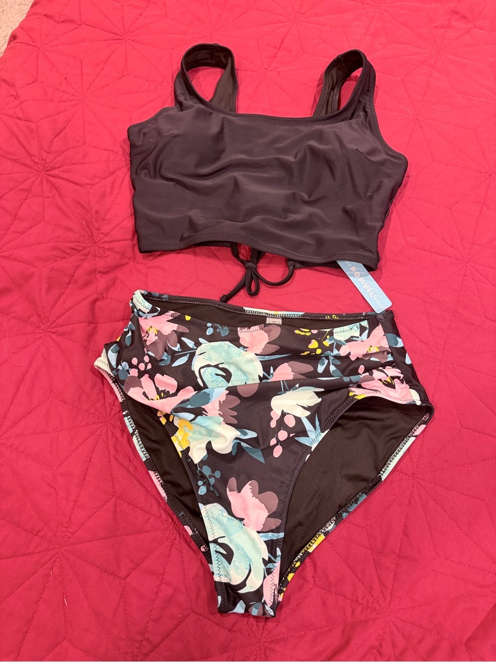 High-Waist Floral Bikini Set - Black & Multicolor